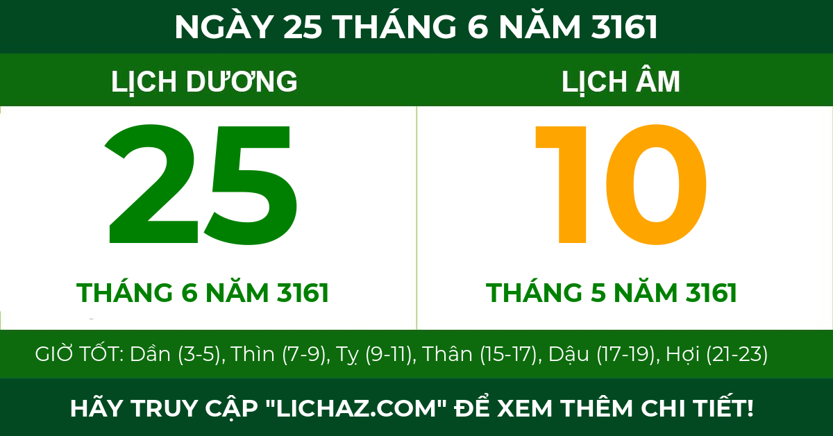 lịch âm ngày 25 tháng 6 năm 3161