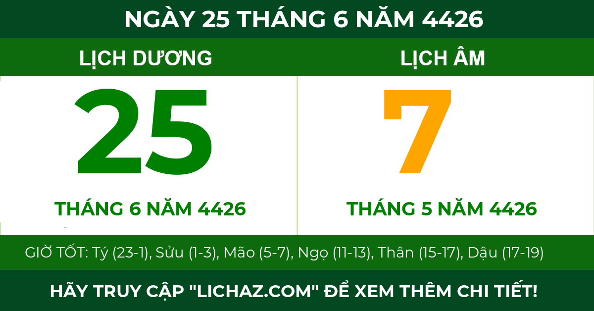 lịch âm ngày 25 tháng 6 năm 4426
