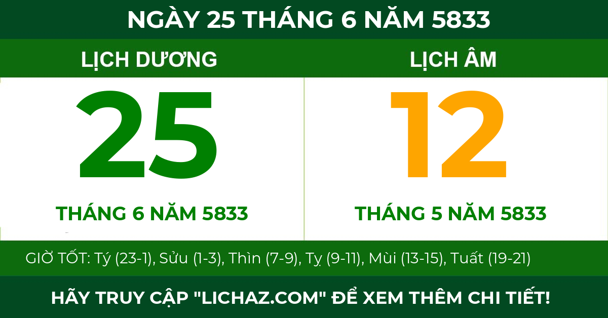 lịch âm ngày 25 tháng 6 năm 5833