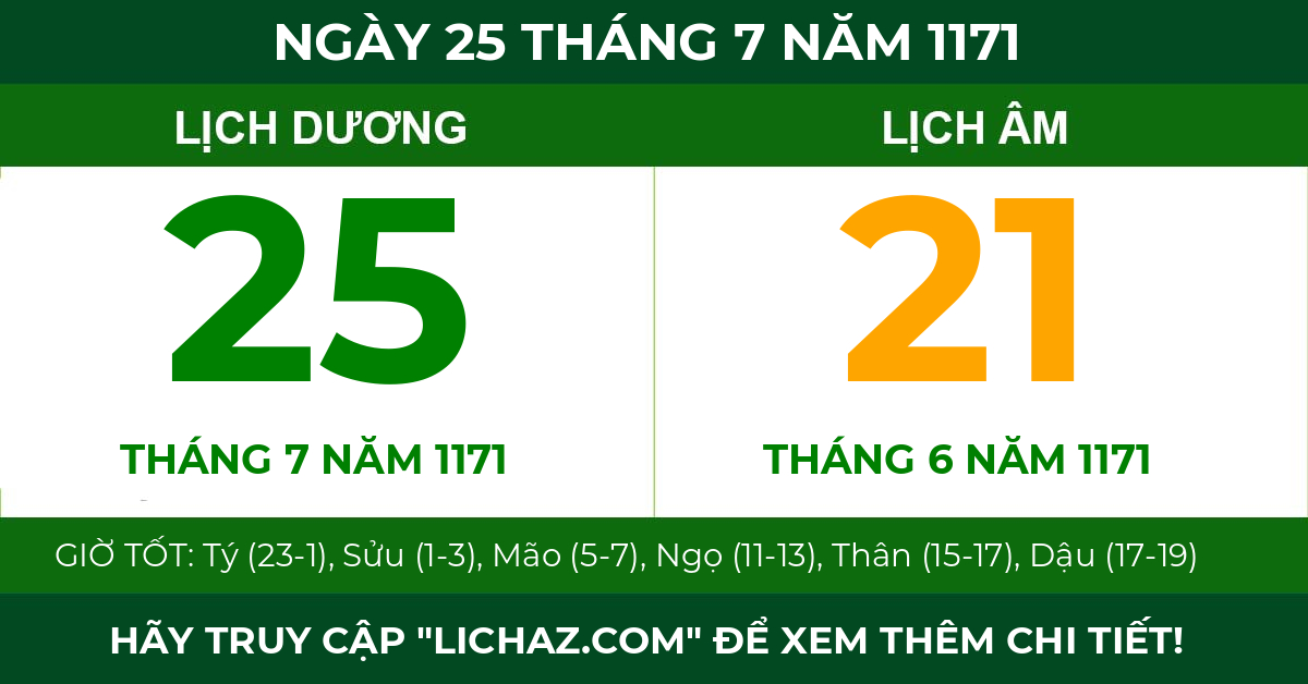 lịch âm ngày 25 tháng 7 năm 1171