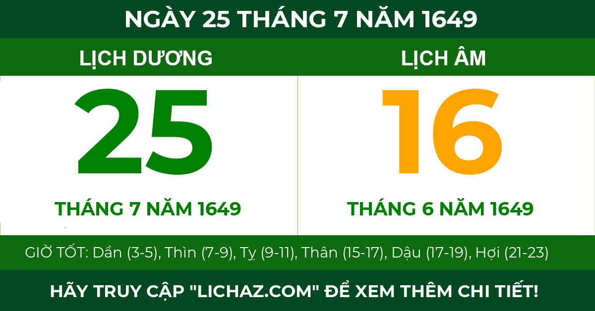 lịch âm ngày 25 tháng 7 năm 1649