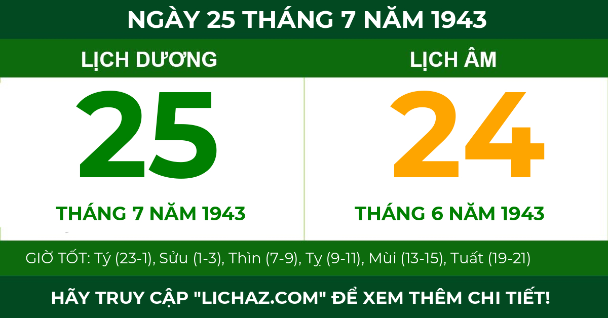 lịch âm ngày 25 tháng 7 năm 1943