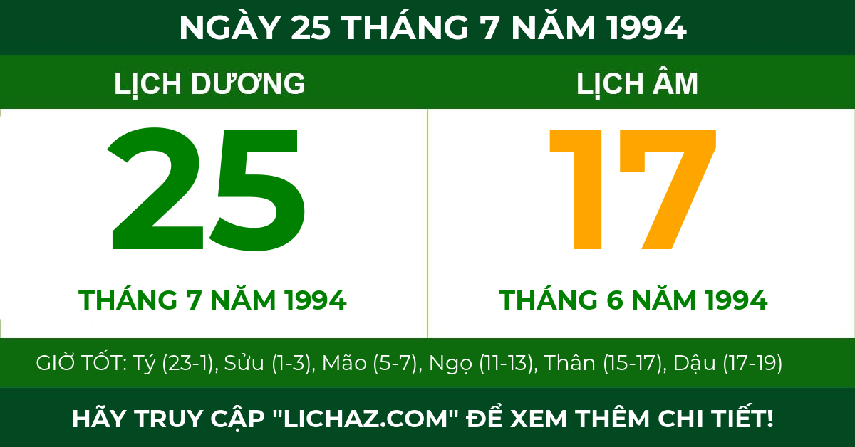 lịch âm ngày 25 tháng 7 năm 1994