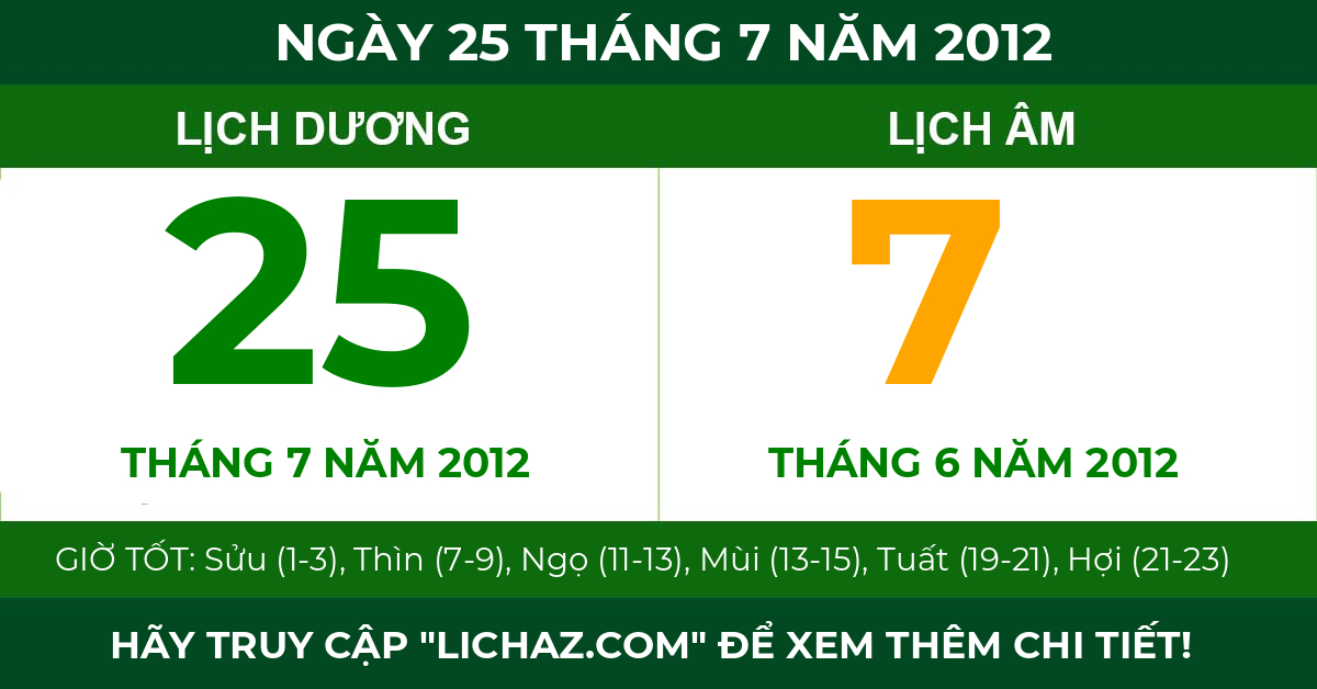 lịch âm ngày 25 tháng 7 năm 2012