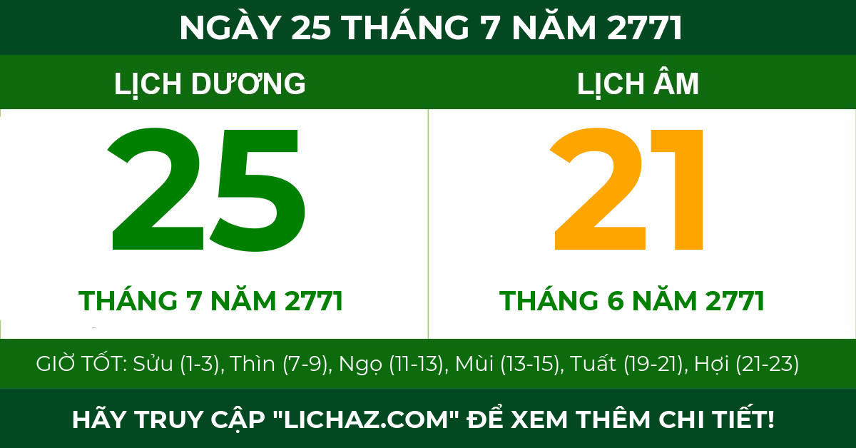 lịch âm ngày 25 tháng 7 năm 2771