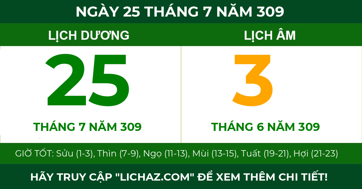 lịch âm ngày 25 tháng 7 năm 309