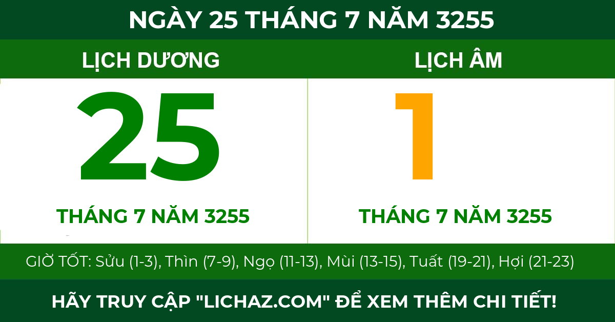 lịch âm ngày 25 tháng 7 năm 3255