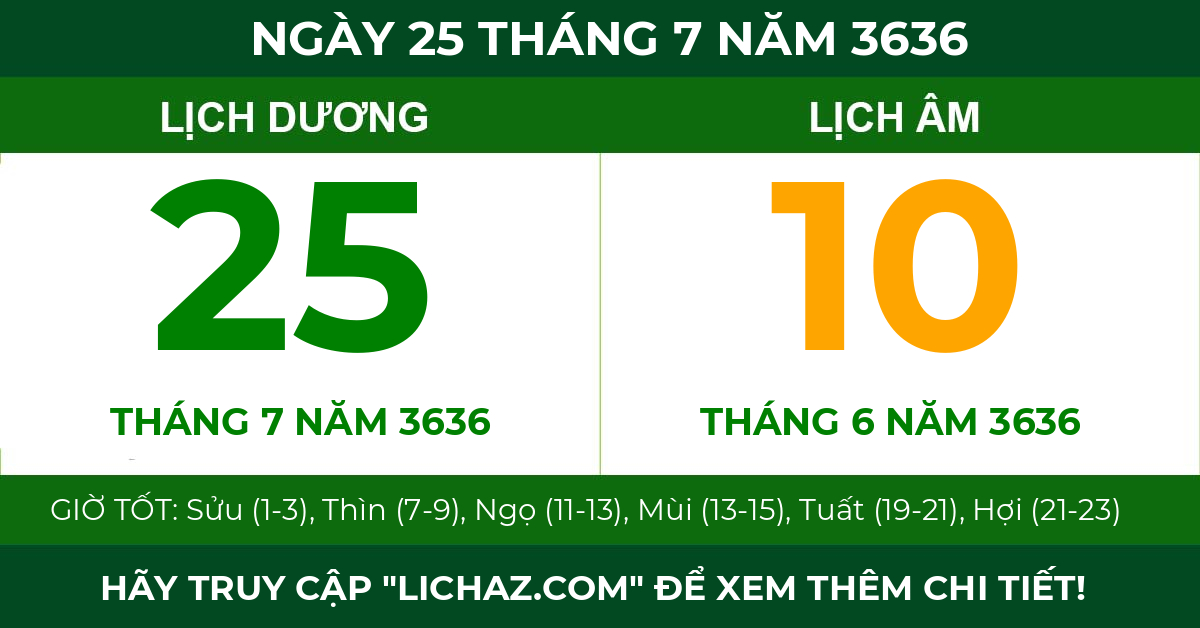 lịch âm ngày 25 tháng 7 năm 3636