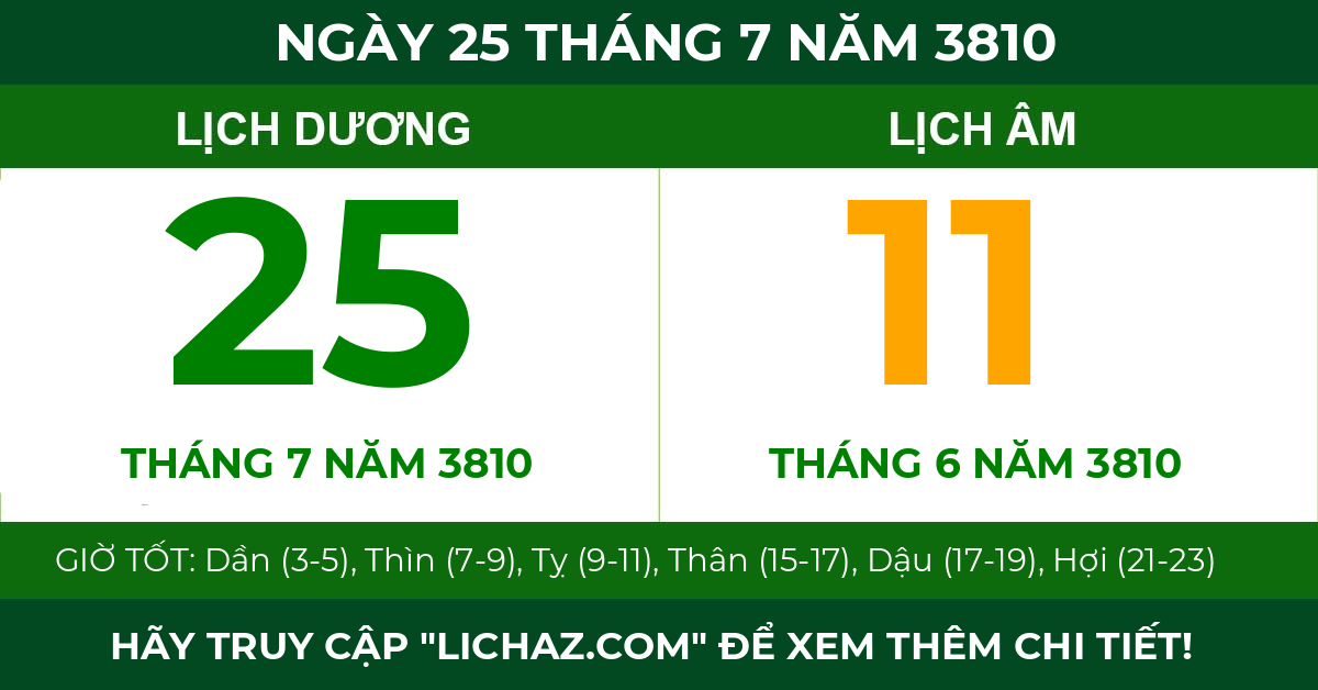 lịch âm ngày 25 tháng 7 năm 3810