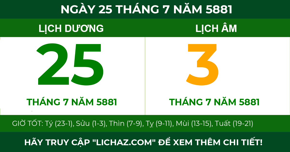 lịch âm ngày 25 tháng 7 năm 5881