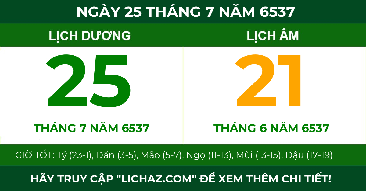 lịch âm ngày 25 tháng 7 năm 6537