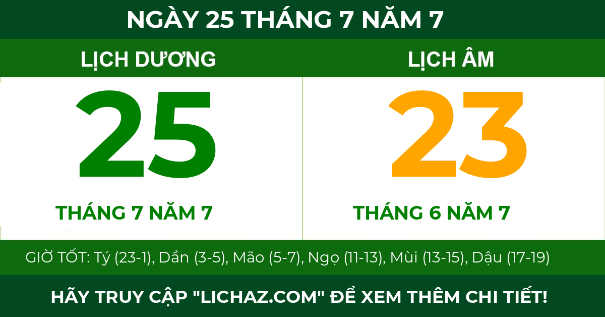 lịch âm ngày 25 tháng 7 năm 7