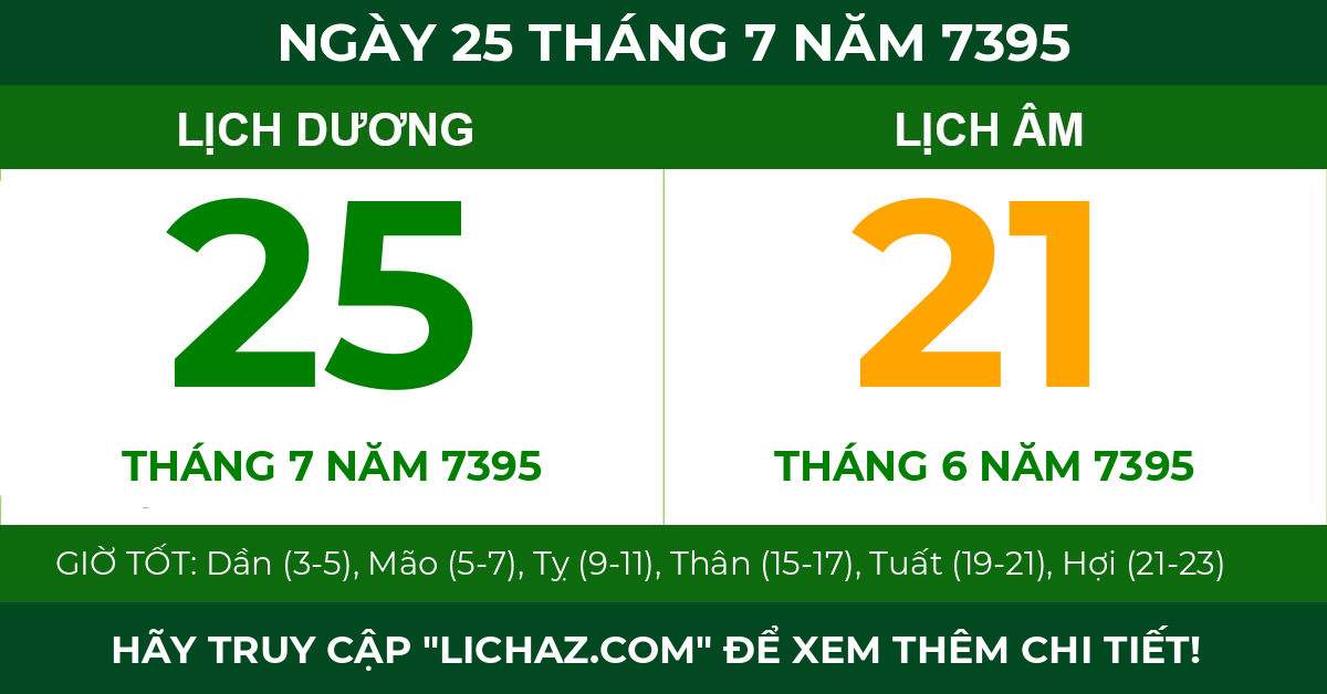 lịch âm ngày 25 tháng 7 năm 7395