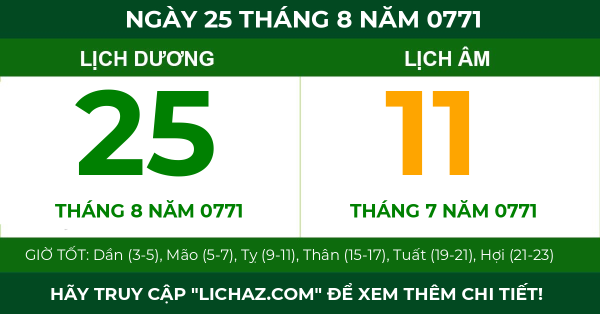 lịch âm ngày 25 tháng 8 năm 0771