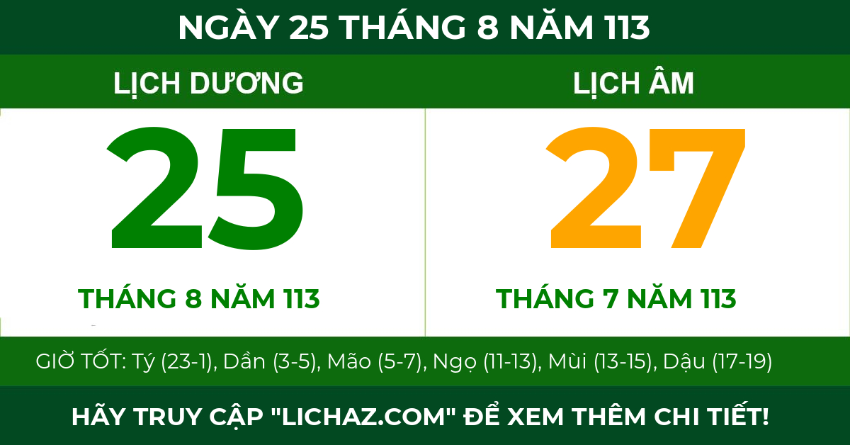 lịch âm ngày 25 tháng 8 năm 113