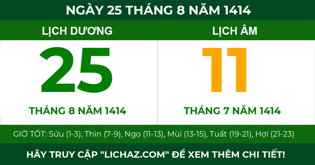 lịch âm ngày 25 tháng 8 năm 1414