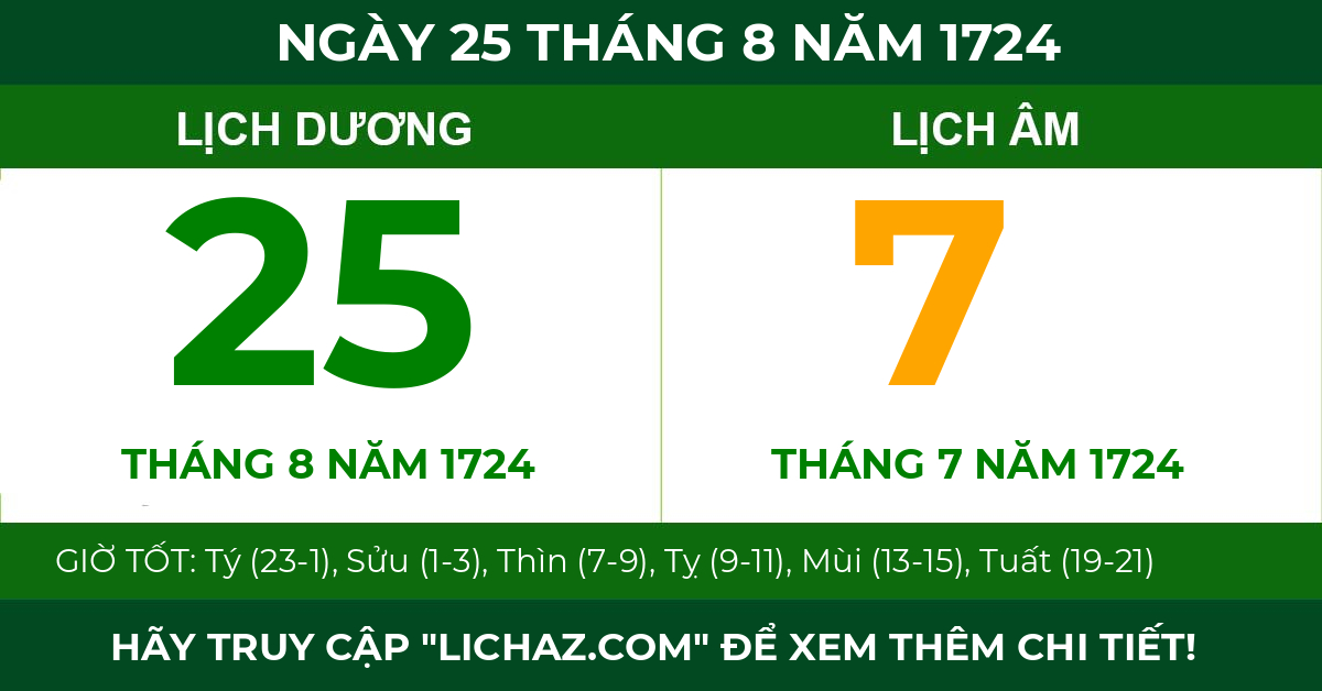 lịch âm ngày 25 tháng 8 năm 1724