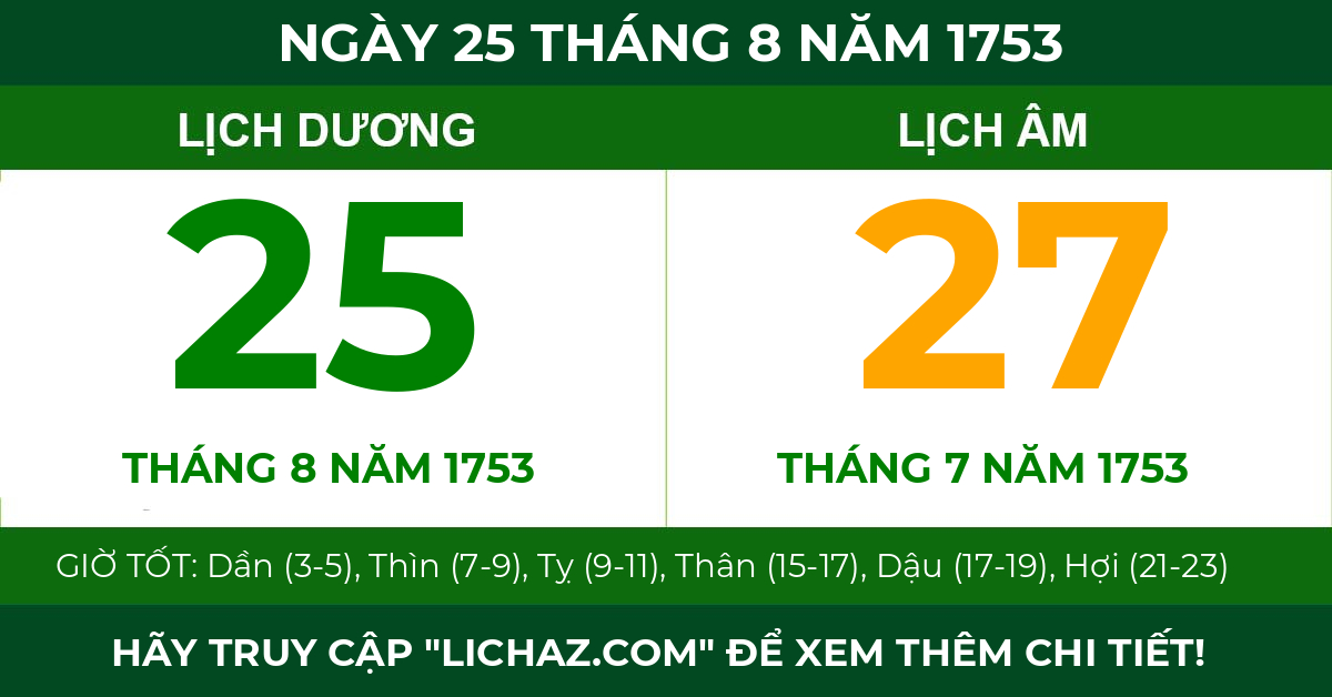 lịch âm ngày 25 tháng 8 năm 1753
