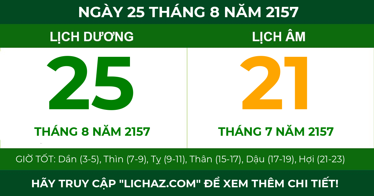 lịch âm ngày 25 tháng 8 năm 2157