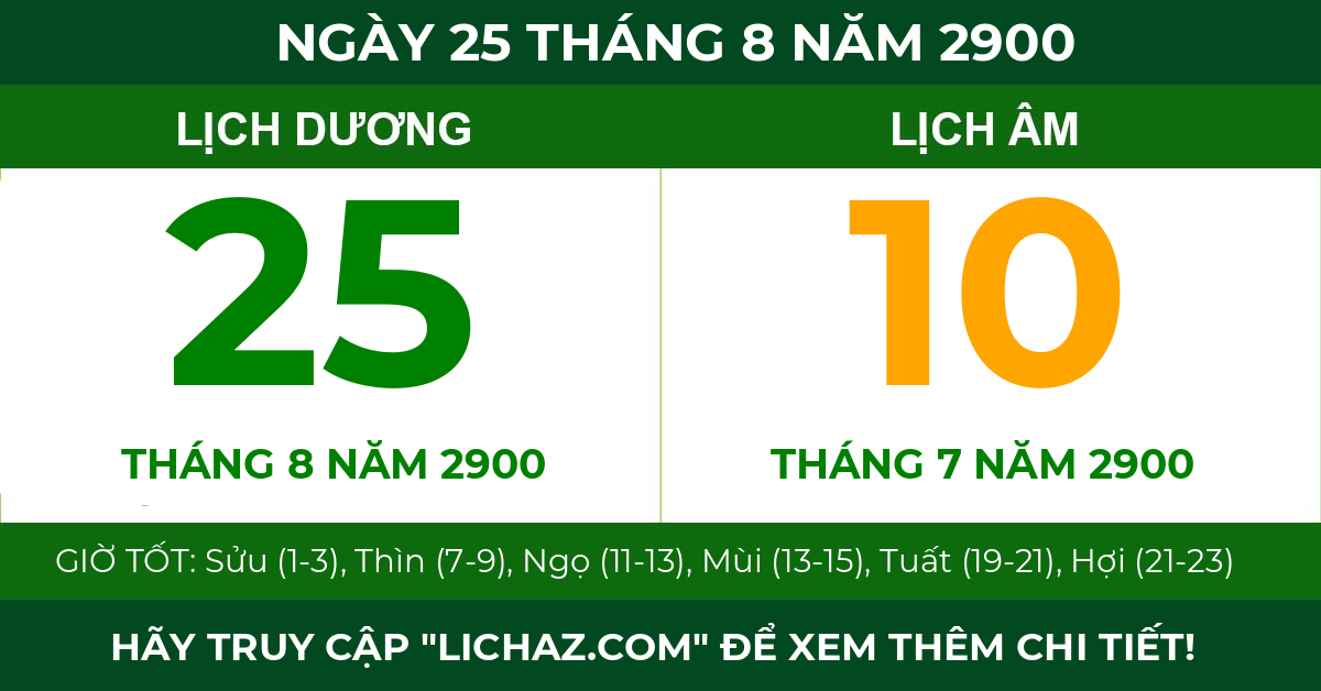 lịch âm ngày 25 tháng 8 năm 2900