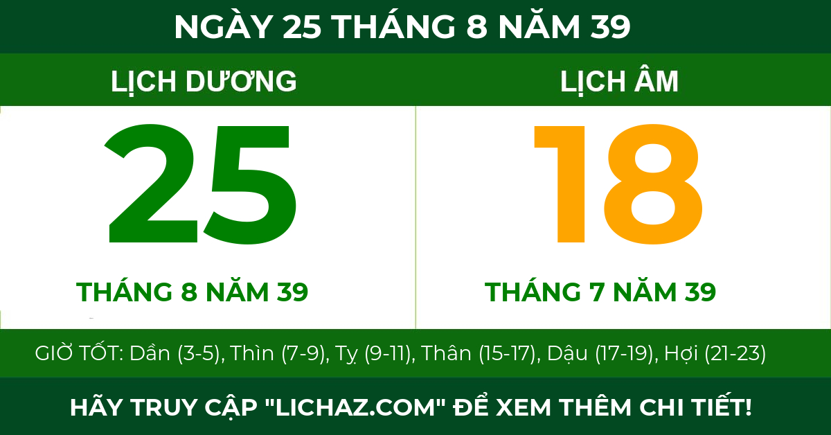 lịch âm ngày 25 tháng 8 năm 39