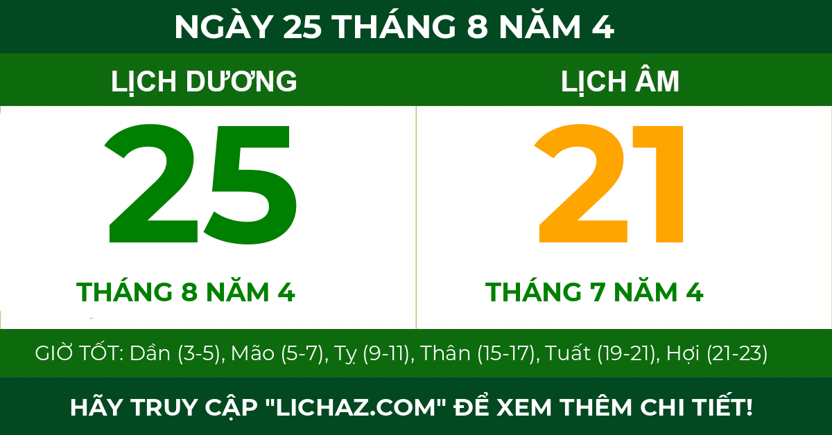 lịch âm ngày 25 tháng 8 năm 4