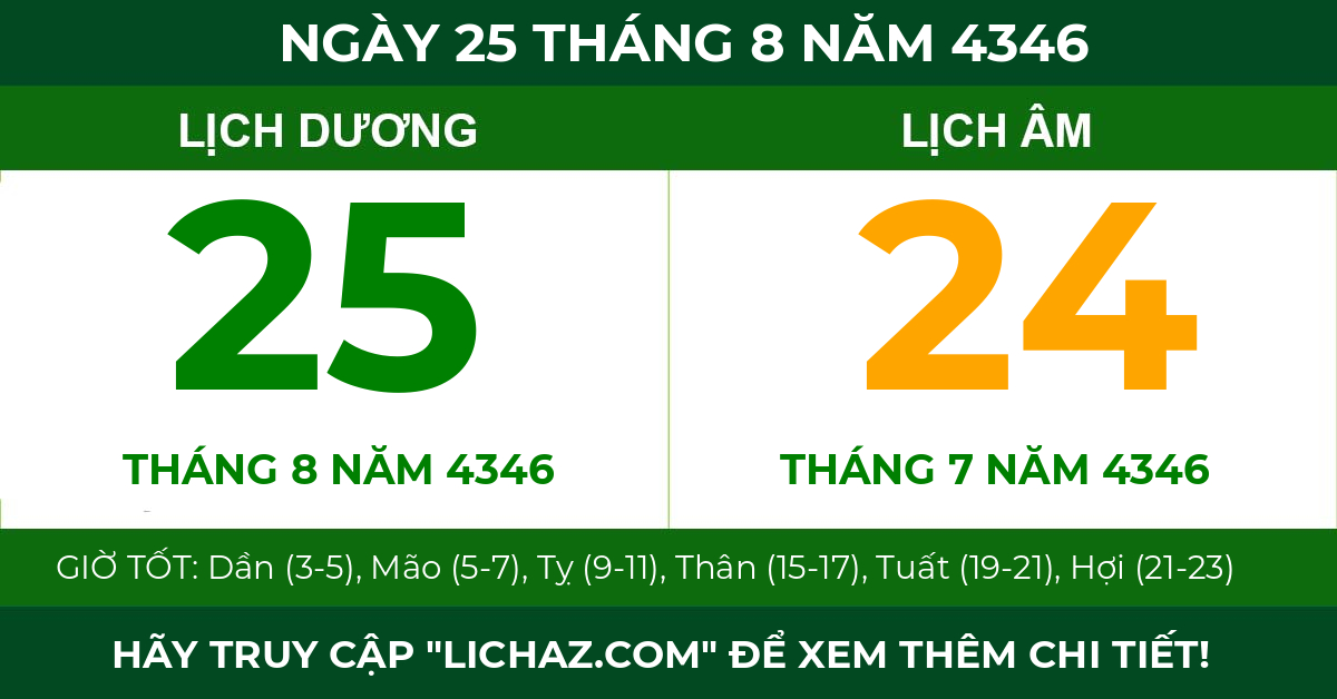 lịch âm ngày 25 tháng 8 năm 4346