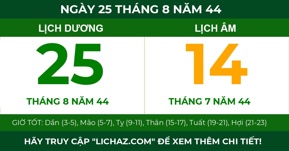 lịch âm ngày 25 tháng 8 năm 44