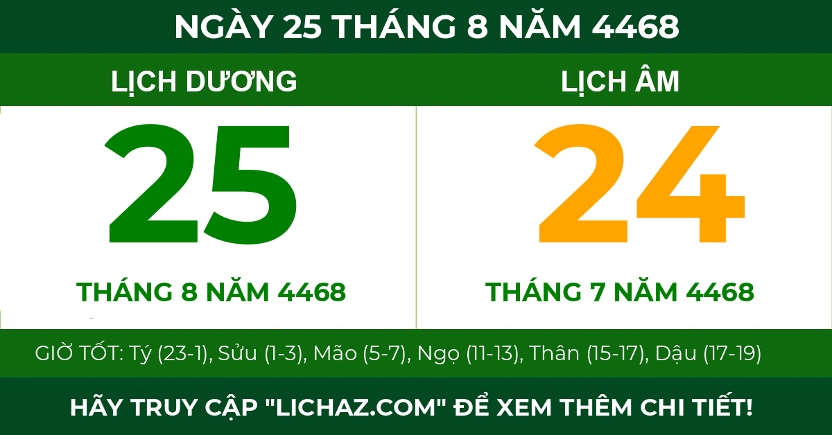 lịch âm ngày 25 tháng 8 năm 4468