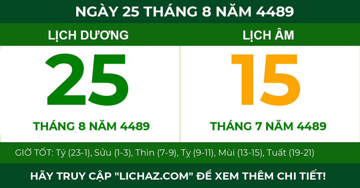 lịch âm ngày 25 tháng 8 năm 4489