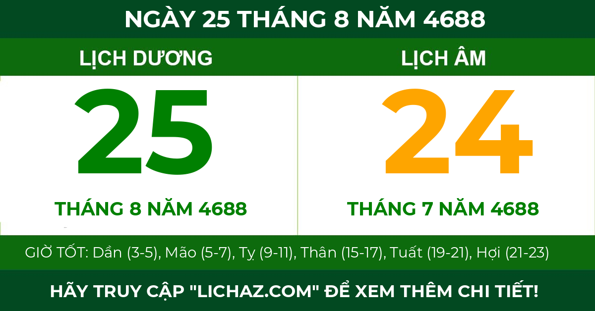 lịch âm ngày 25 tháng 8 năm 4688