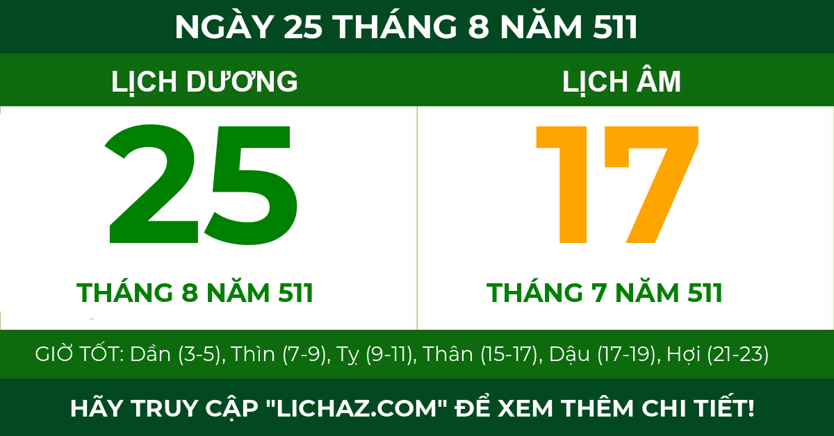 lịch âm ngày 25 tháng 8 năm 511