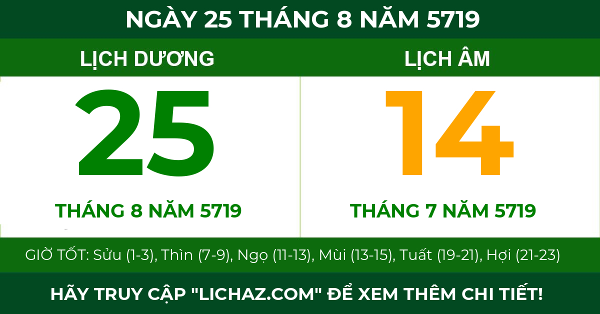lịch âm ngày 25 tháng 8 năm 5719