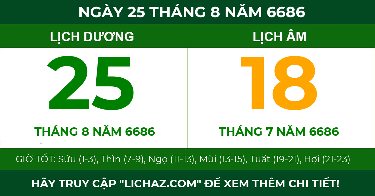 lịch âm ngày 25 tháng 8 năm 6686