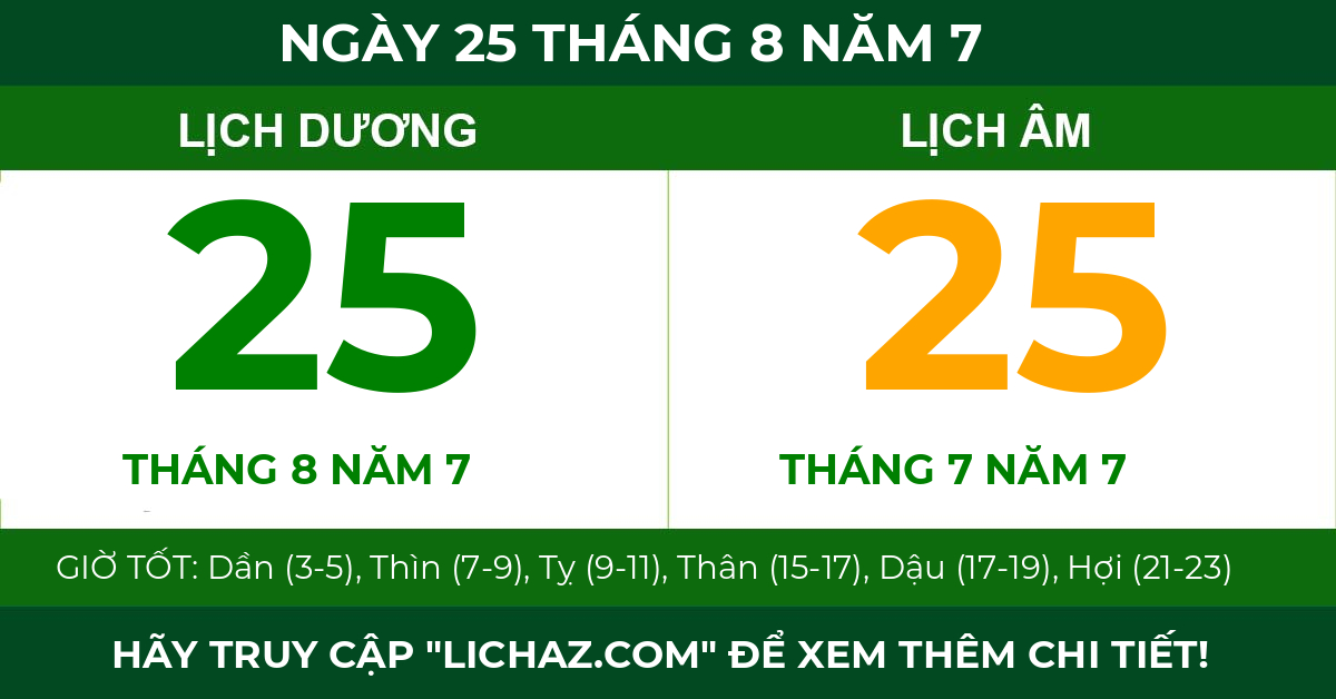 lịch âm ngày 25 tháng 8 năm 7