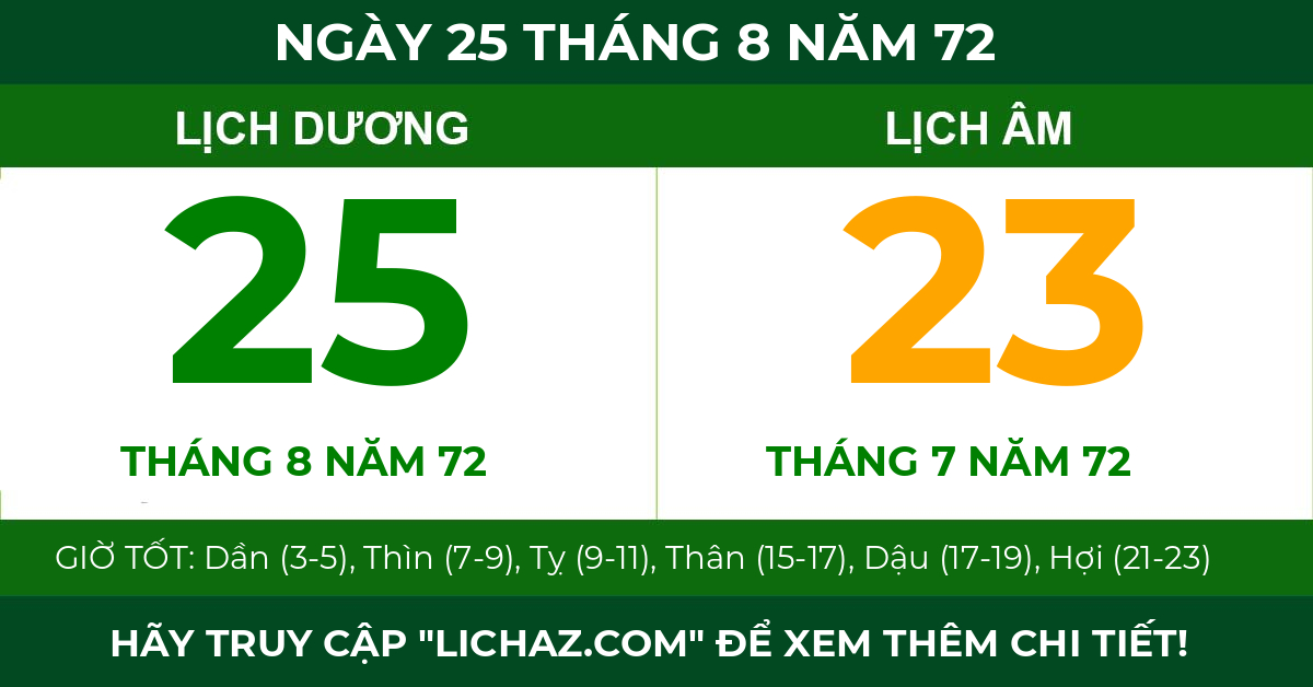 lịch âm ngày 25 tháng 8 năm 72