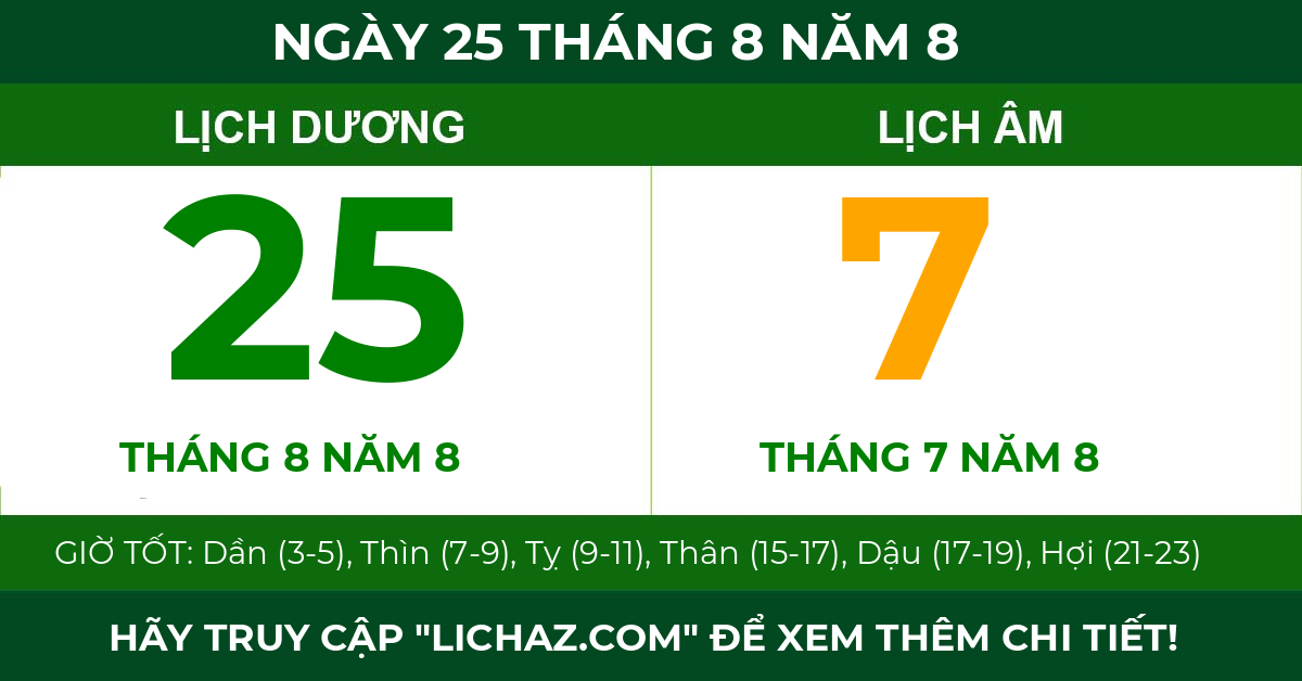 lịch âm ngày 25 tháng 8 năm 8