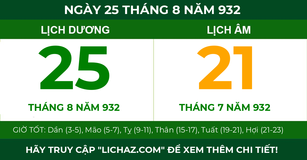 lịch âm ngày 25 tháng 8 năm 932