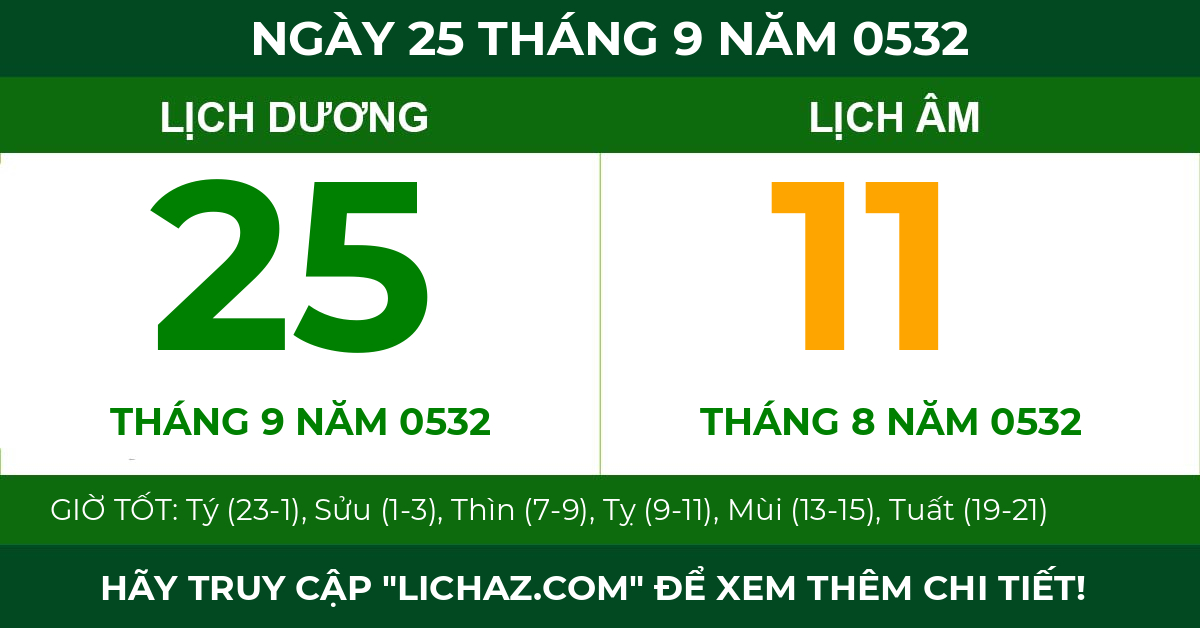 lịch âm ngày 25 tháng 9 năm 0532