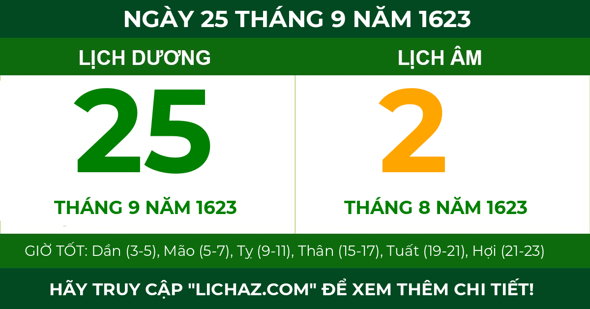 lịch âm ngày 25 tháng 9 năm 1623