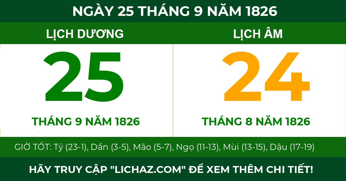 lịch âm ngày 25 tháng 9 năm 1826