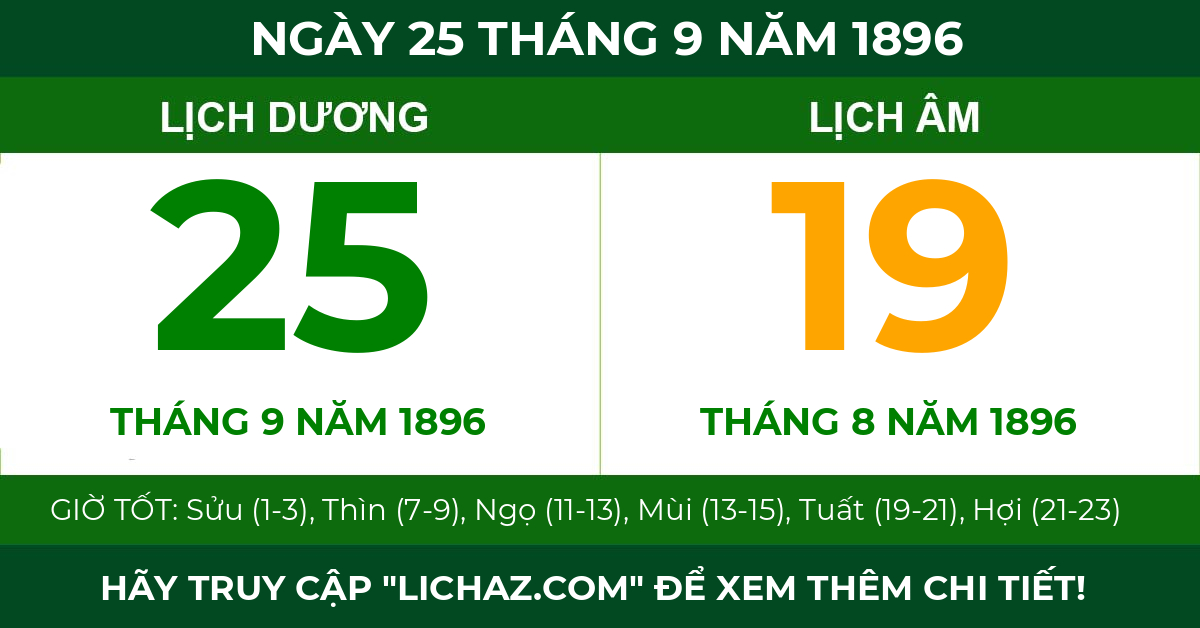 lịch âm ngày 25 tháng 9 năm 1896