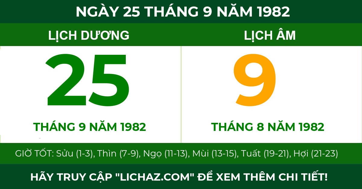 lịch âm ngày 25 tháng 9 năm 1982