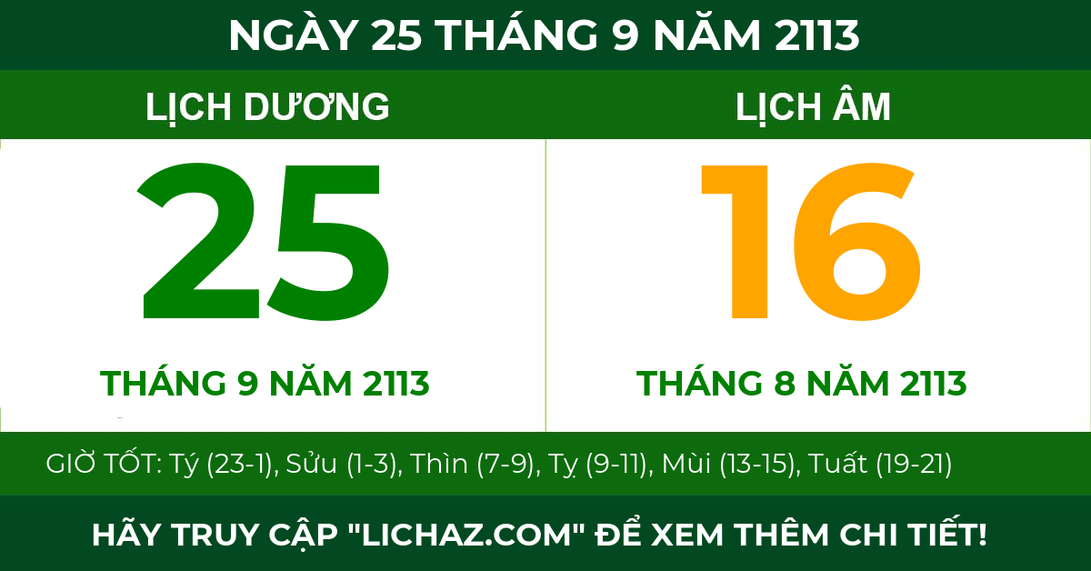lịch âm ngày 25 tháng 9 năm 2113