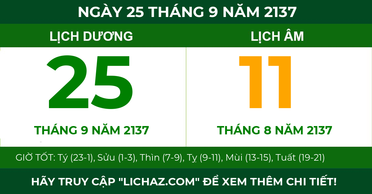 lịch âm ngày 25 tháng 9 năm 2137