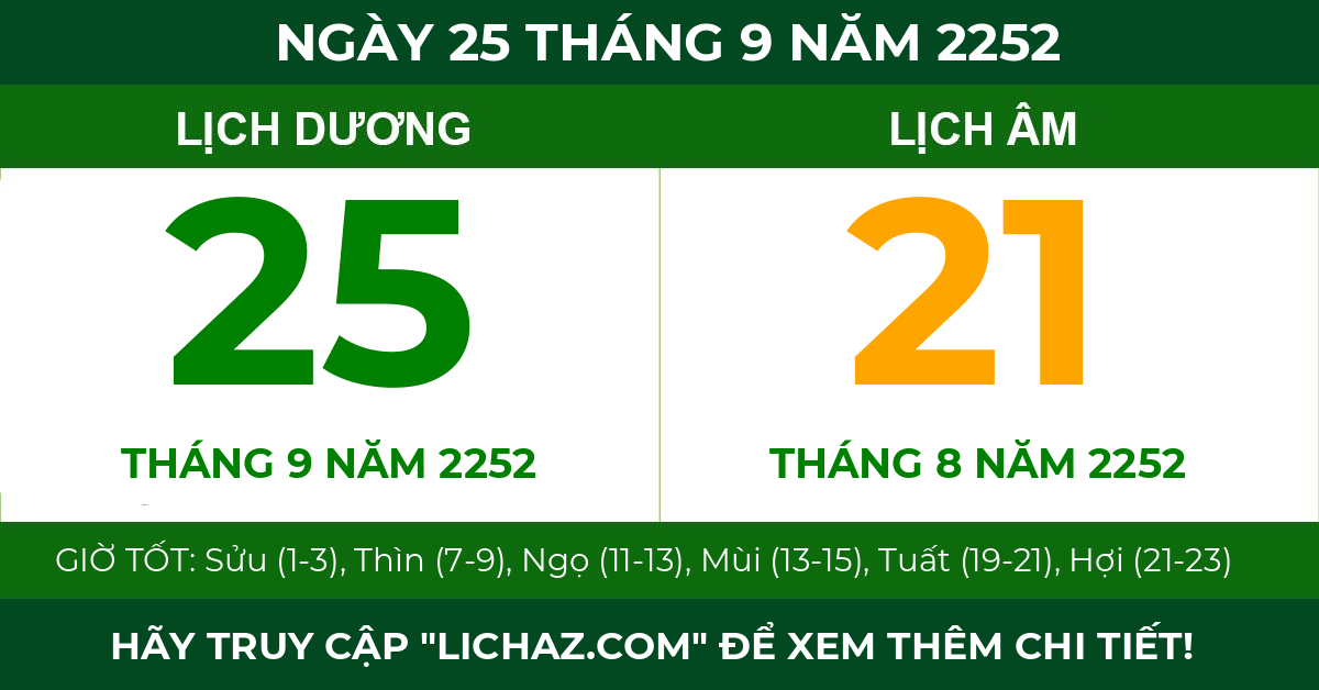 lịch âm ngày 25 tháng 9 năm 2252