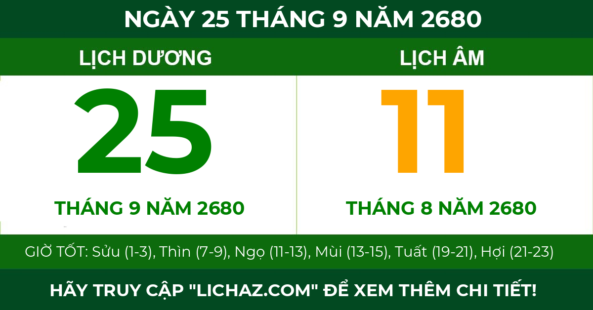 lịch âm ngày 25 tháng 9 năm 2680