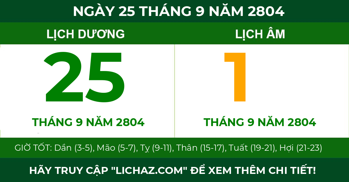 lịch âm ngày 25 tháng 9 năm 2804