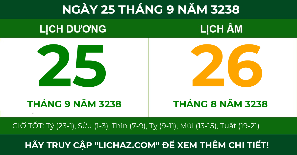 lịch âm ngày 25 tháng 9 năm 3238