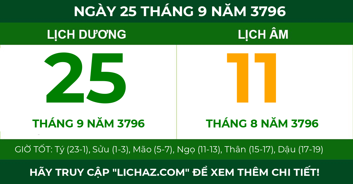 lịch âm ngày 25 tháng 9 năm 3796